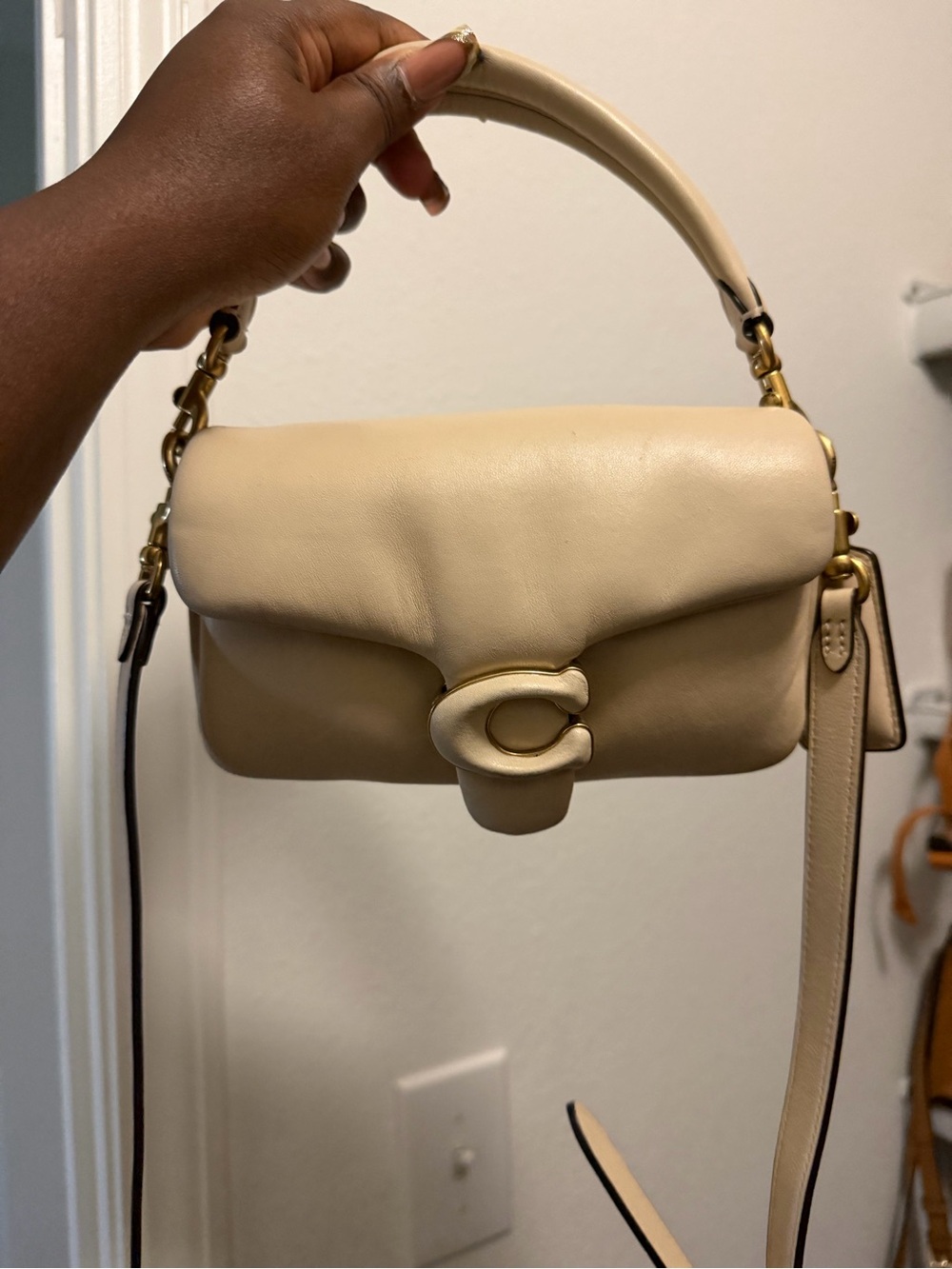 Coach Pebbled Leather Tabby Shoulder Bag in Cream